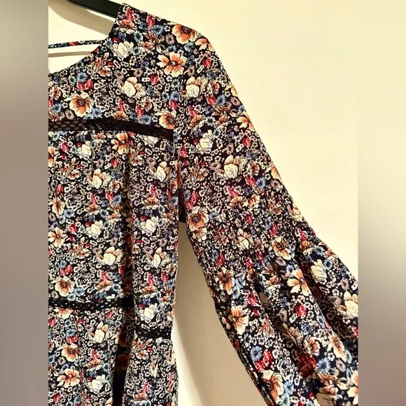 Women’s Knox Rose Multicolor Floral Tie Back Blouse with Tassels Sz XS Oversized - Picture 6 of 16